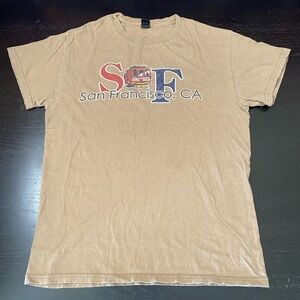 Gildan Tan San Francisco CA Graphic Tee with Red & Blue Accents